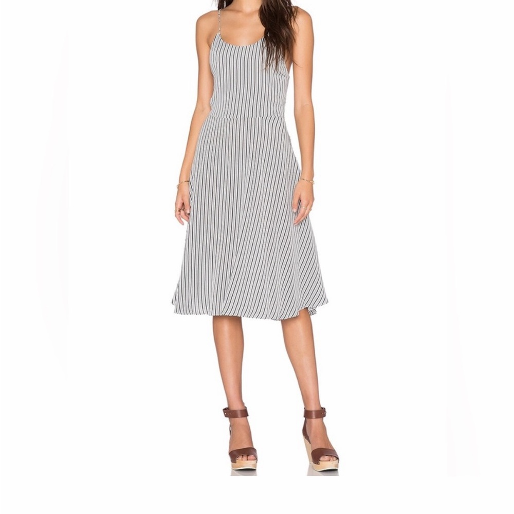 Privacy Please Black/White Striped backless Criss-Cross Aline Dress small